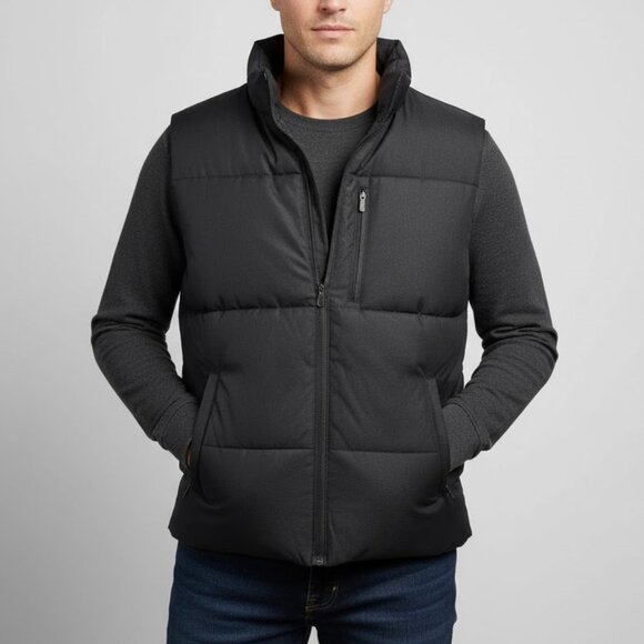 Tek Gear Puffer Vest Mens Small Black Quilted Sleeveless Outdoor Zip Jacket - Picture 1 of 11